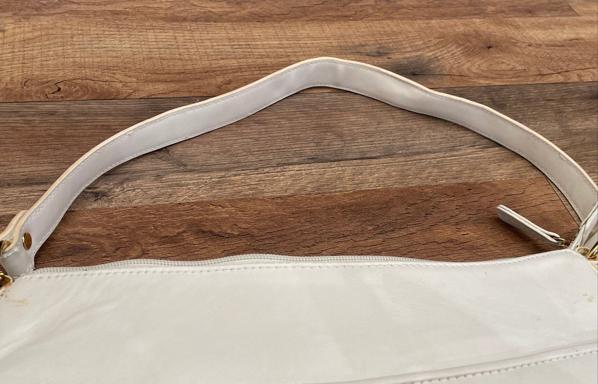 Giani Bernini White Leather Shoulder Bag Gold Hardware Multi Compartment Purse