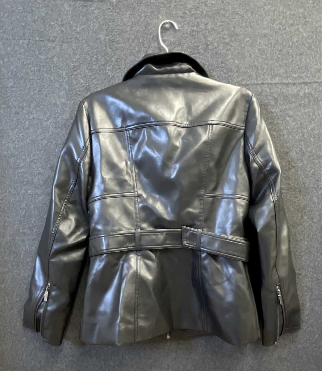 Kenneth Cole Women's Black Belted Leather Jacket Zip Front Moto Sz S