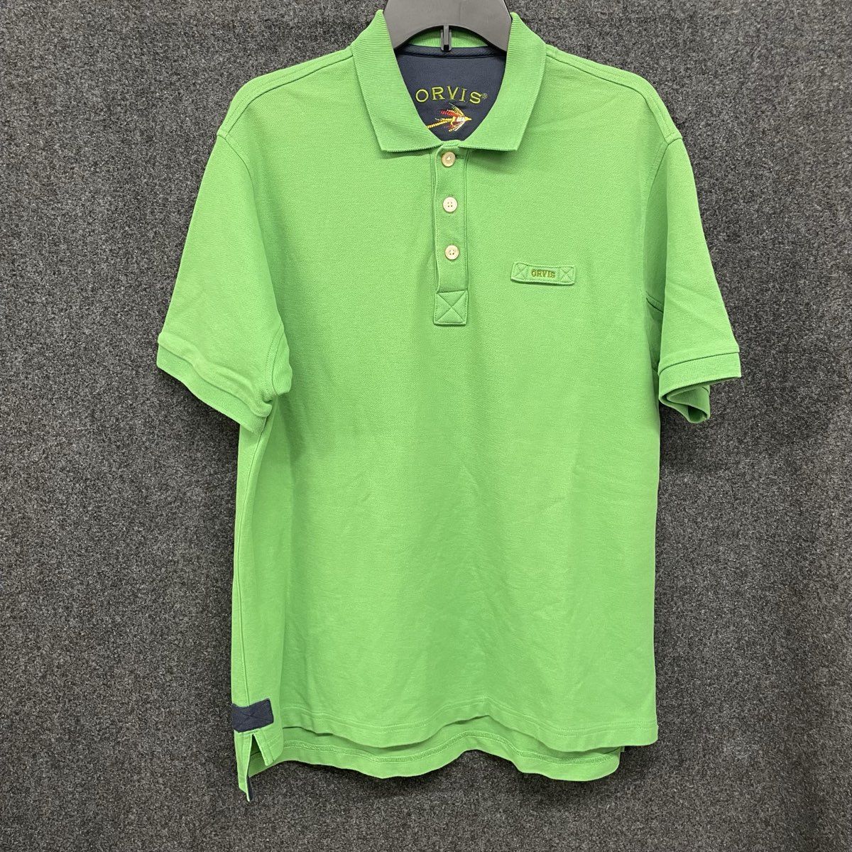 Orvis Men's Green Short Sleeve Pique Cotton 3-Button Polo Shirt Sz Large
