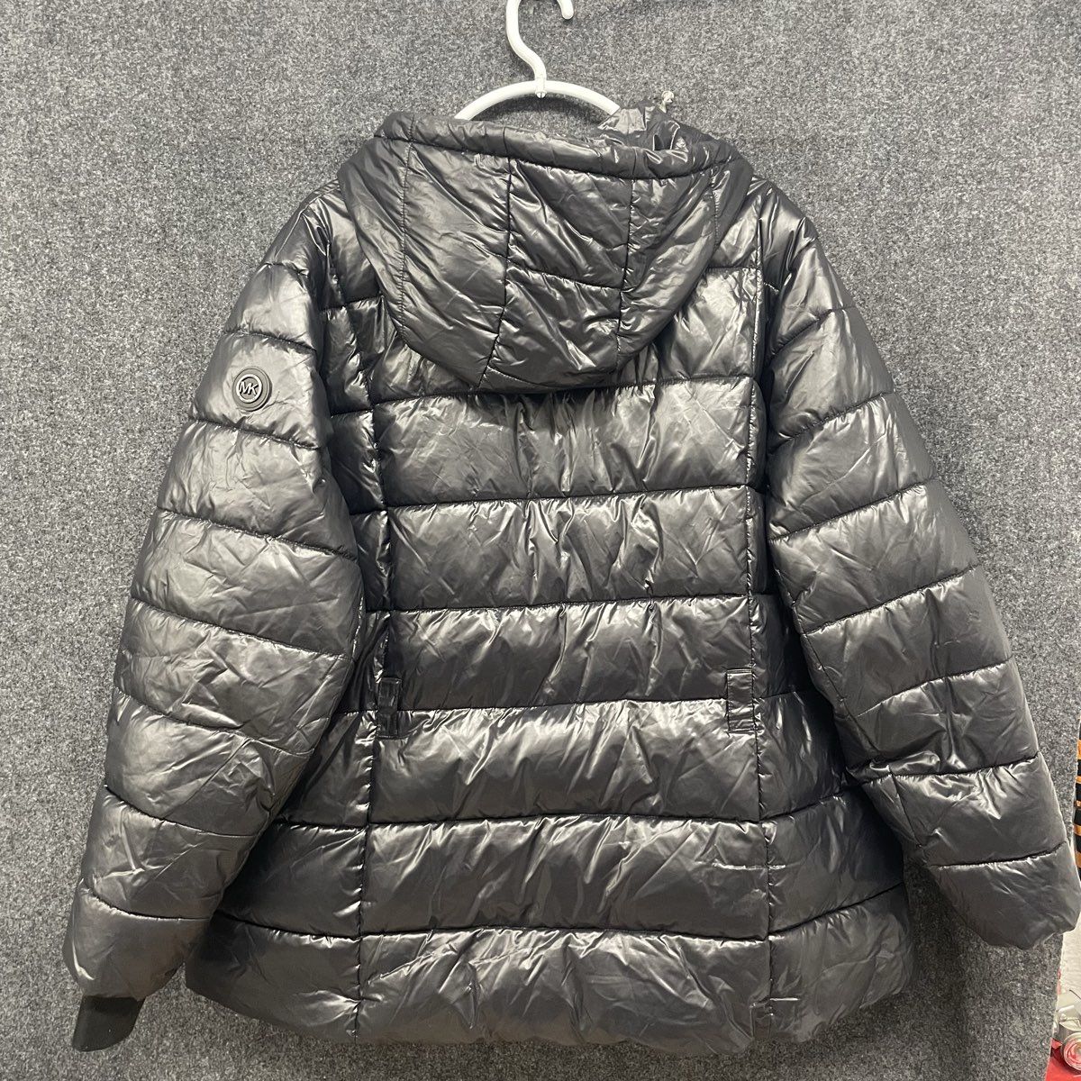 Michael Kors Women's Black Hooded Chevron Quilted Puffer Jacket Size 3X