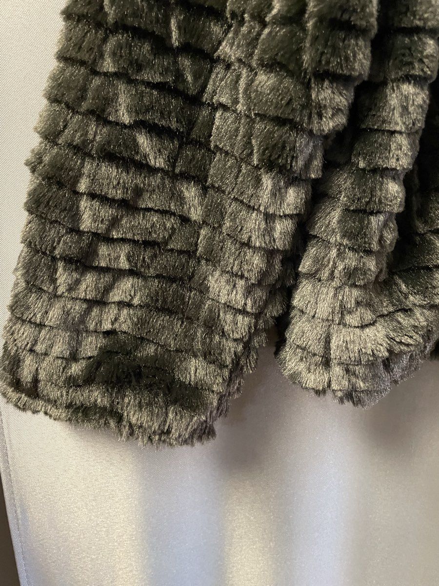 Calvin Klein Women's Black Tiered Shag Faux Fur Open Front Jacket Size M