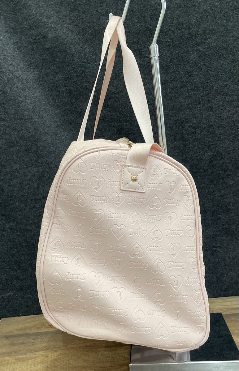 Juicy Couture Pink Leather Embossed Logo Duffle Weekender Travel Bag Large