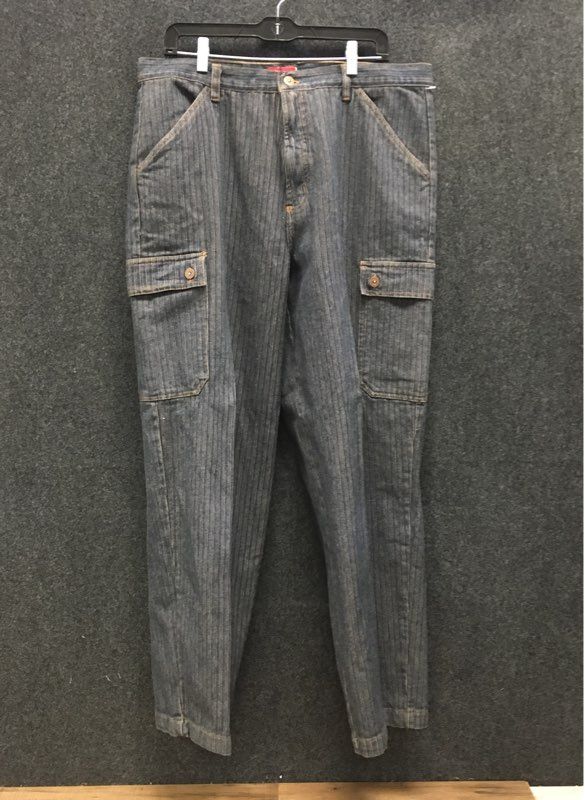 Vintage 90s Caprini Pinstripe Denim Cargo Pants Made in Mexico Sz 38