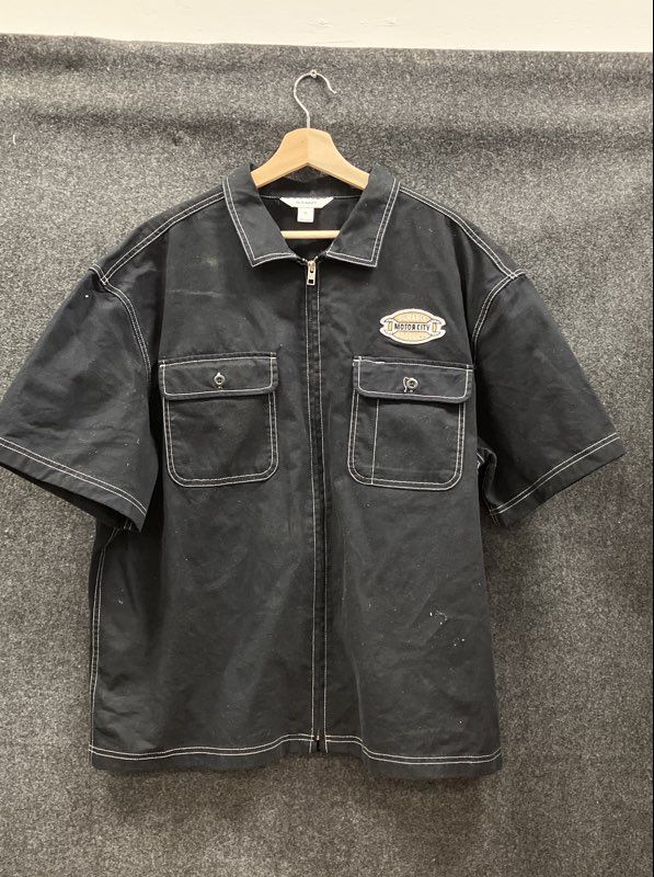 Old Navy Men's Black Moto Short Sleeve Zip Front Work Shirt Size XL