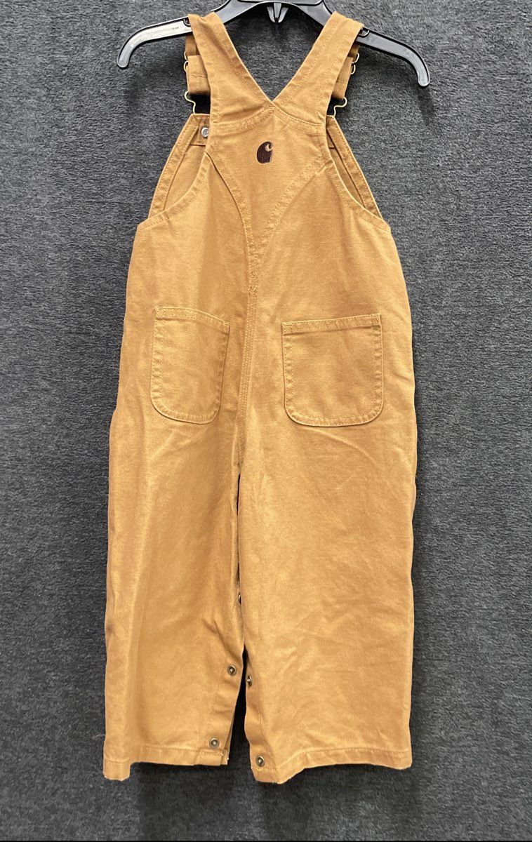 Carhartt Baby Toddler Brown Duck Canvas Bib Overalls Snap Crotch Sz 18M