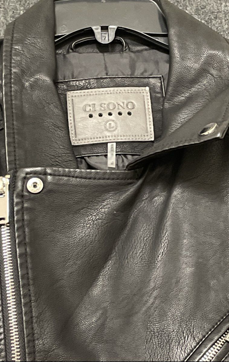 CI Sono Women's Black Faux Leather Biker Moto Jacket Asymmetrical Zip Sz L