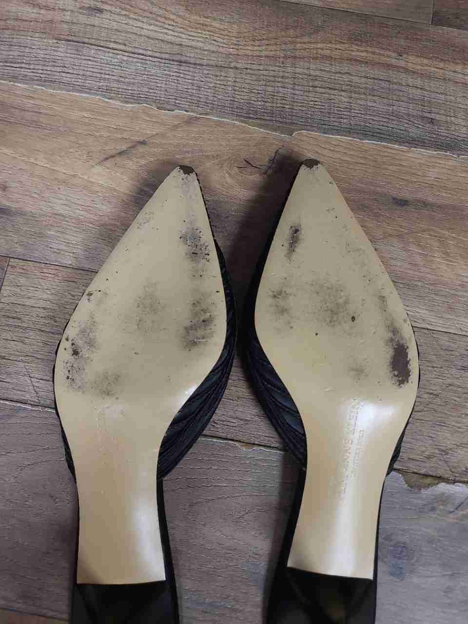 Anne Klein Maowings Black Satin Pointed Toe Kitten Heel Mules Women's Size 9