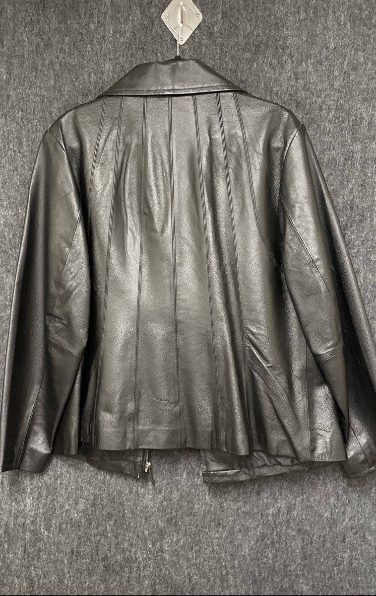 East 5th Women's Black Lambskin Leather Full Zip Seamed Jacket Sz 1X