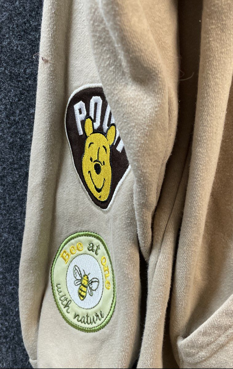 Disney Women's Winnie The Pooh Chenille Patch Full Zip Hoodie Sand Sz S
