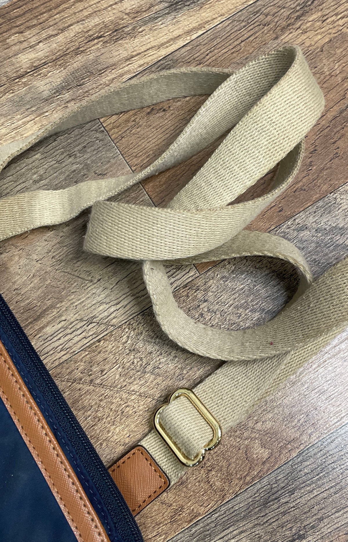 Michael Kors Navy Nylon Tan Leather Trim Crossbody Bag Gold Hardware