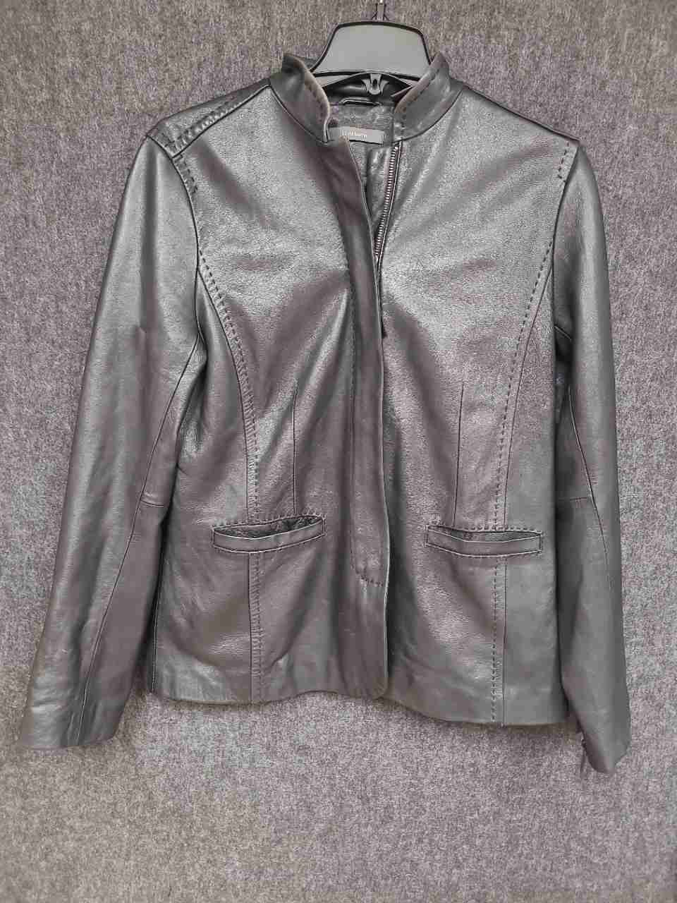 Liz Claiborne Women's Dark Brown Leather Stand Collar Zip Jacket Sz M