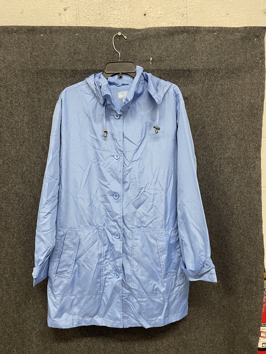 Koret Women's Light Blue Hooded Rain Jacket Button Front Pockets Sz 2X