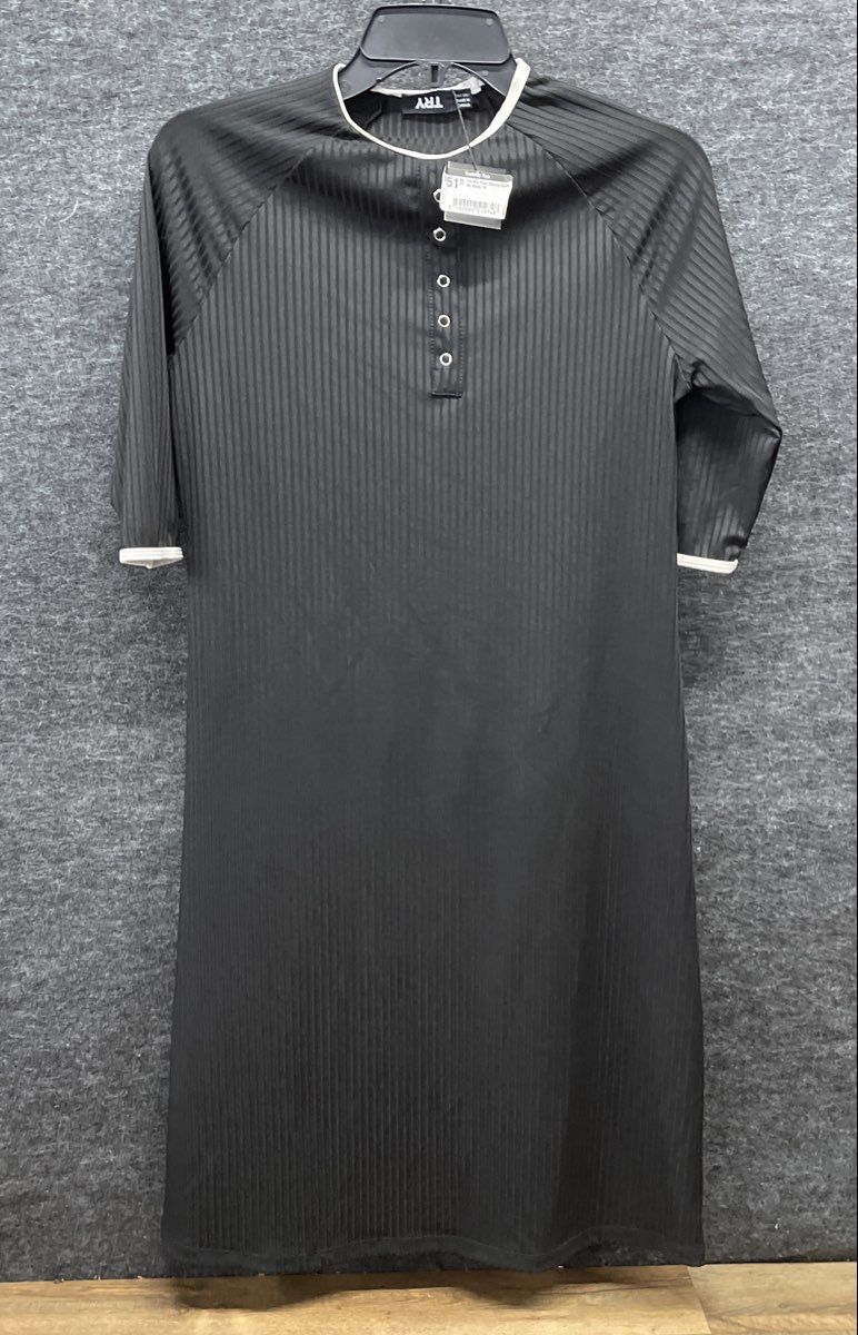 TRY Women's Black Rib Faux Henley Cover Up Nightgown Short Sleeve NWT Sz 18