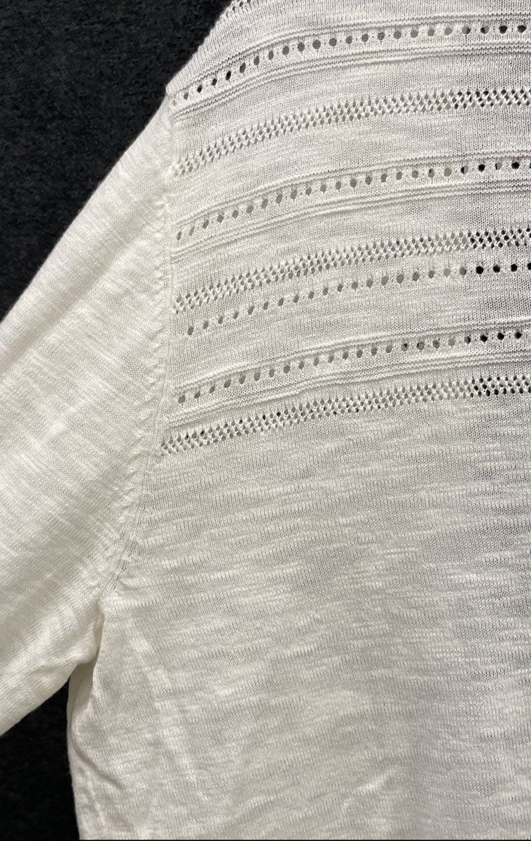 Fat Face Women's White Pointelle Knit Open Front Slub Cardigan Sweater Sz 10
