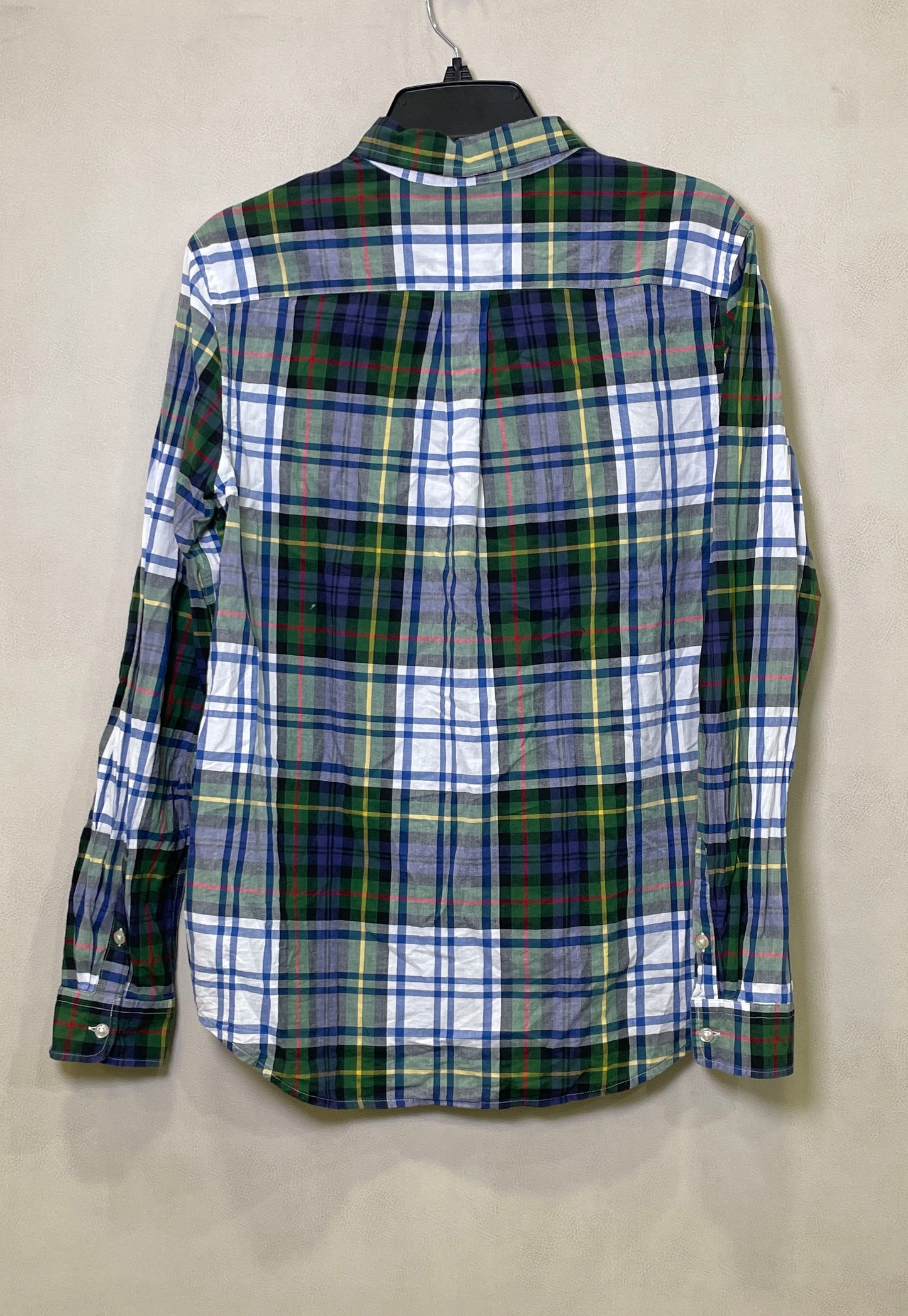 Ralph Lauren Boys Green Blue Plaid LS Button Down Shirt Pony Logo Sz XL 18-20