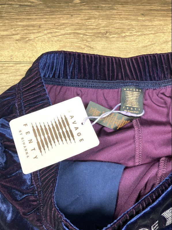 Savage X Fenty Women's Navy Crushed Velvet Wide Leg Lounge Pants Sz S NWT