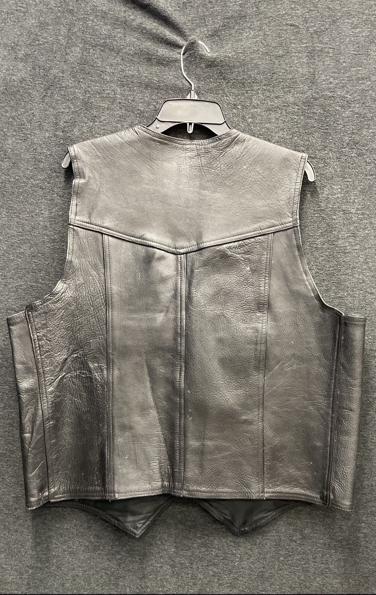 A-1 Men's Black Genuine Leather Western Biker Motorcycle Snap Front Vest Sz 48