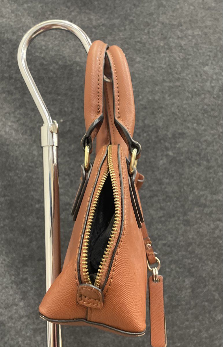 Steve Madden Brown Leather Mini Dome Satchel Handbag Gold Hardware