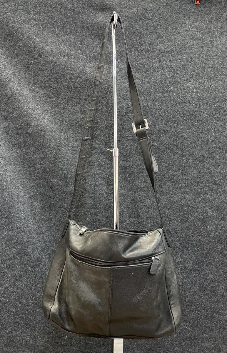 Vintage Stone Mountain Black Leather Crossbody Shoulder Bag Silver Hardware