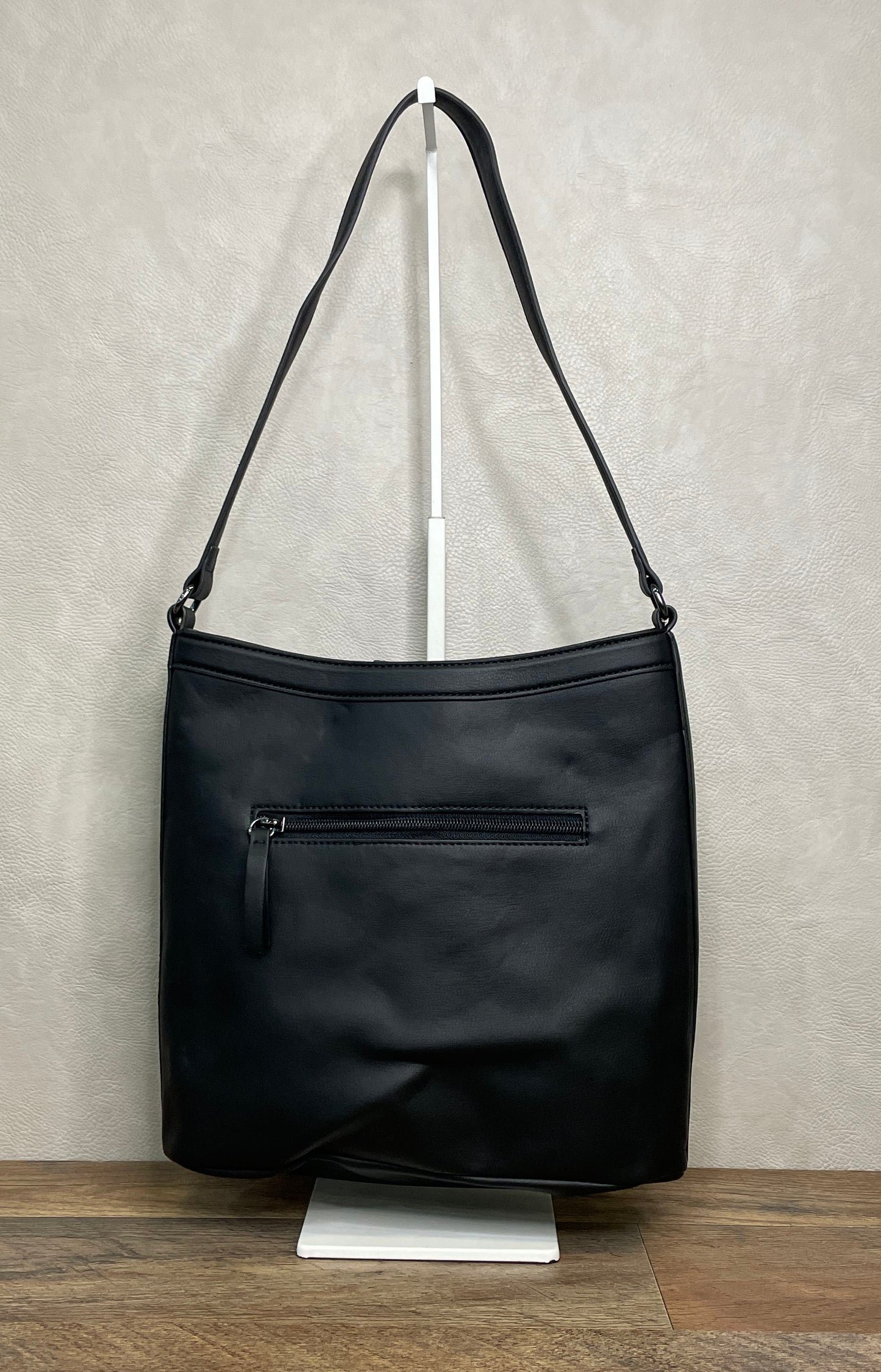 Simply Vera Vera Wang Black Leather Perforated Laser Cut Shoulder Bag Tote