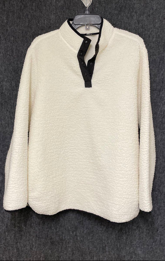 Lands' End Women's Off-White Sherpa Fleece Snap Pullover Sweater Size XL 18