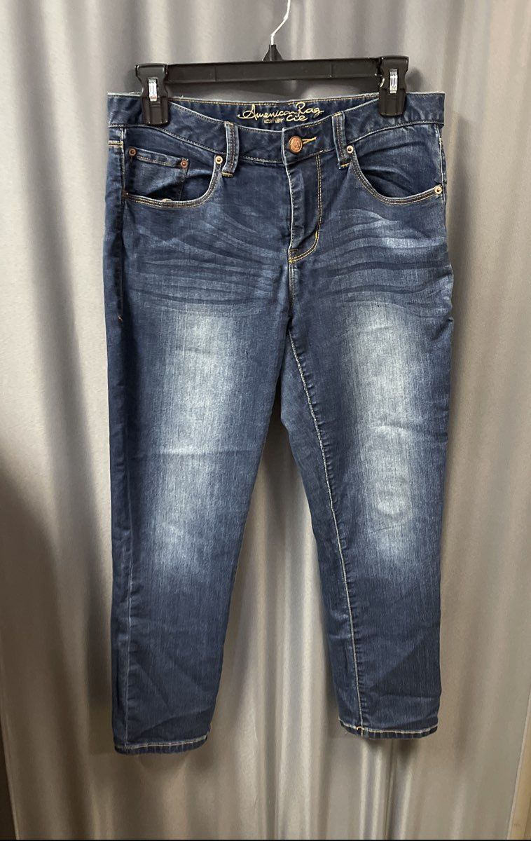 American Rag Women's Dark Blue Jeans Dark Wash Stretch Whiskering Size 5