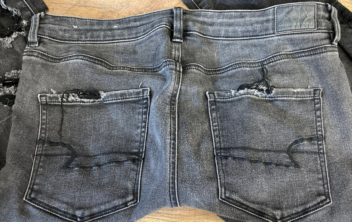 American Eagle Women's Jeans Lot of 2 Black Gray Stretch Distressed Sz 14