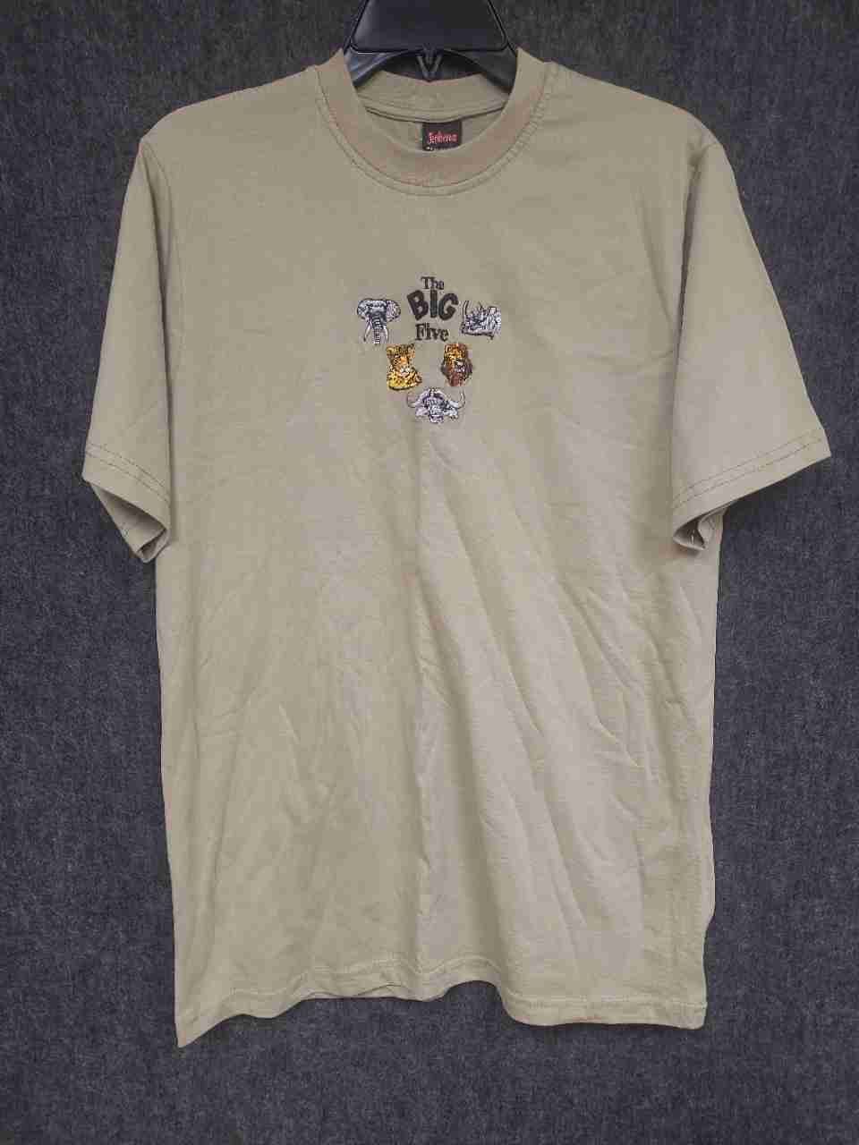 Jamboree The Big Five Safari Wildlife T-Shirt Made in Kenya Khaki Sz L
