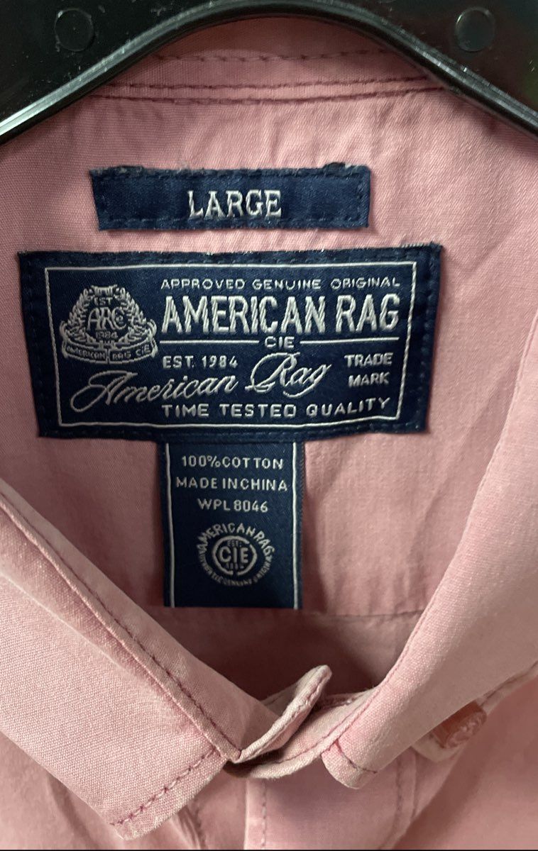 American Rag Men's Short Sleeve Button Down Shirt Pink 100% Cotton Size L