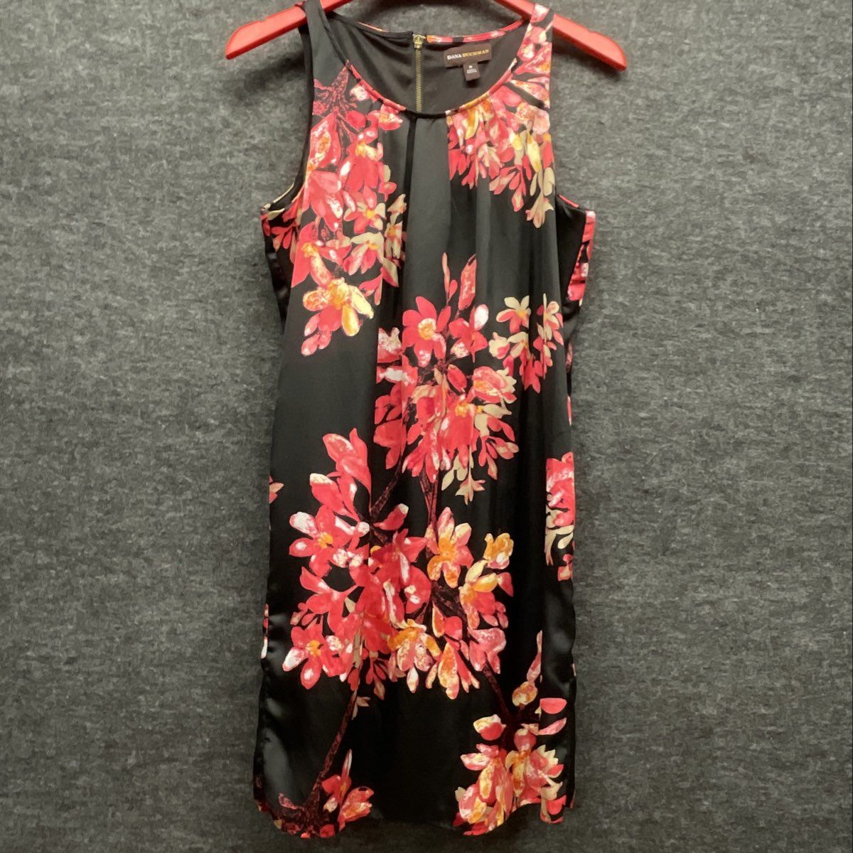 Dana Buchman Women's Black Red Floral Sleeveless Satin Shift Dress Size M