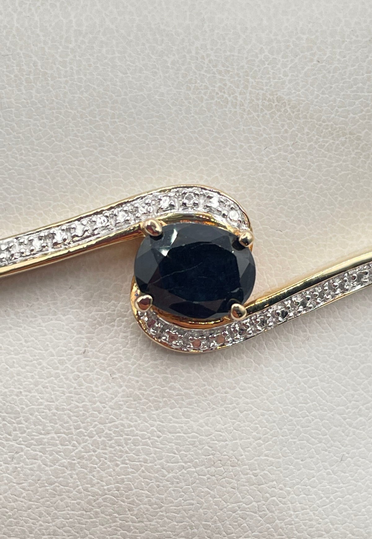 Gold Tone Low Grd. Silver (Ag 84) Sapphire Diamond Acc. Bracelet 13.3g *Damaged*