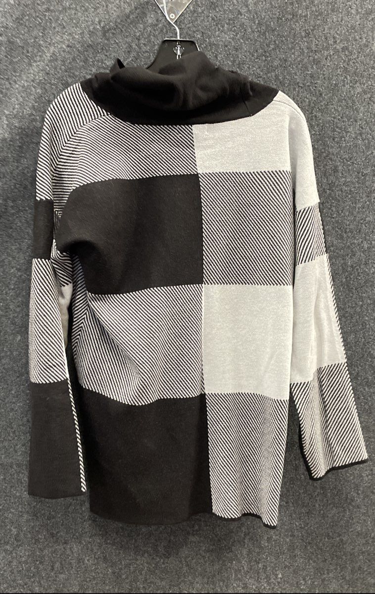 Calvin Klein Women's Black White Colorblock Cowl Neck Checkered Sweater Sz M