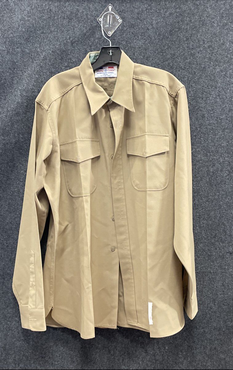 Vintage 90s Flying Cross Men's Tan Khaki USMC Approved Wool Blend Shirt Sz 16