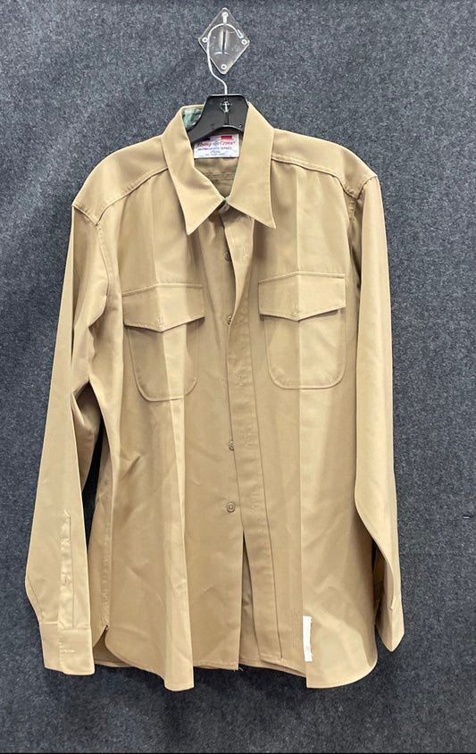 Vintage 90s Flying Cross Men's Tan Khaki USMC Approved Wool Blend Shirt Sz 16
