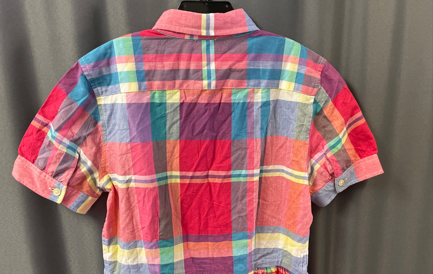 Polo Ralph Lauren Girls Plaid Dress Multicolor Short Sleeve Button Up Sz 16