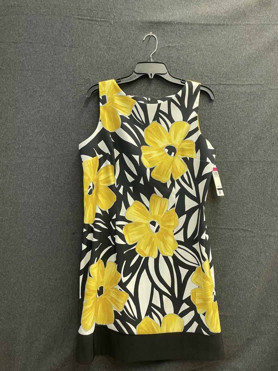 Alyx Petite Women's Yellow Black Floral Print Sleeveless Sheath Dress 16P NWT