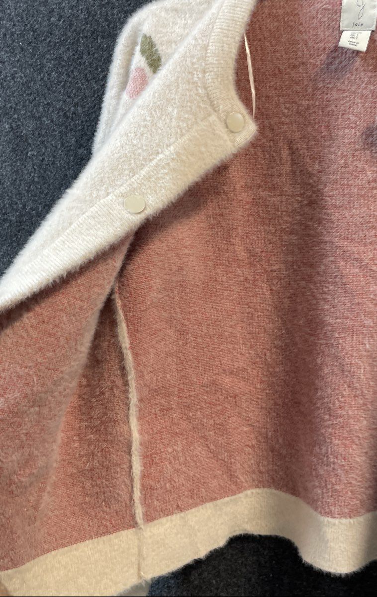 Joie Women's Cream Pink Floral Embroidered Eyelash Knit Cardigan Jacket Sz L