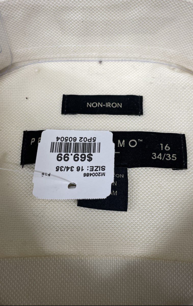 Pronto Uomo Men's Cream Non-Iron 80's 2-Ply Cotton Dress Shirt Sz 16 34/35 NWT