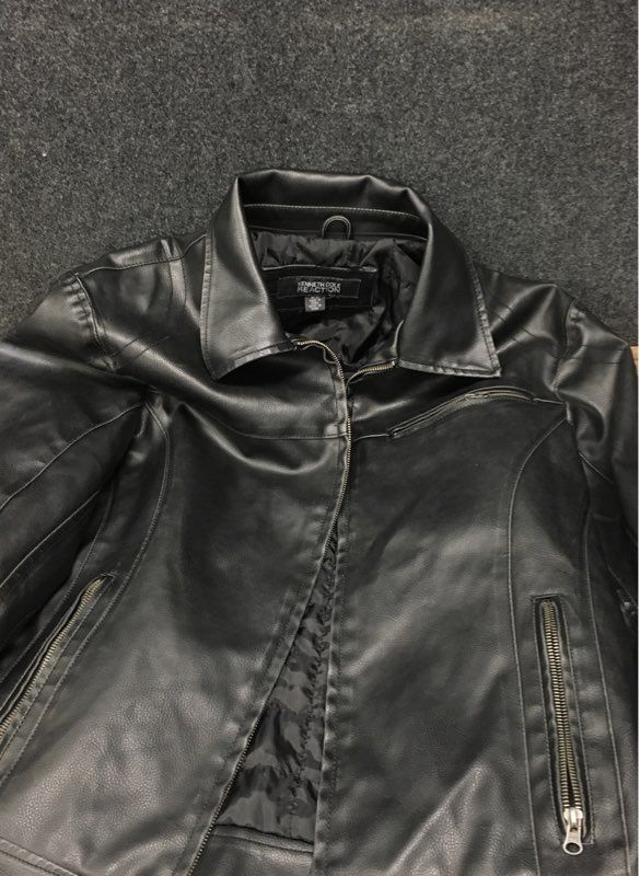 Kenneth Cole Reaction Men's Black Faux Leather Full Zip Collared Jacket Sz M