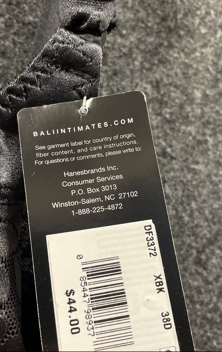 Bali Women's Double Support Wireless Bra Black Floral Lace Jacquard NWT Sz 38D