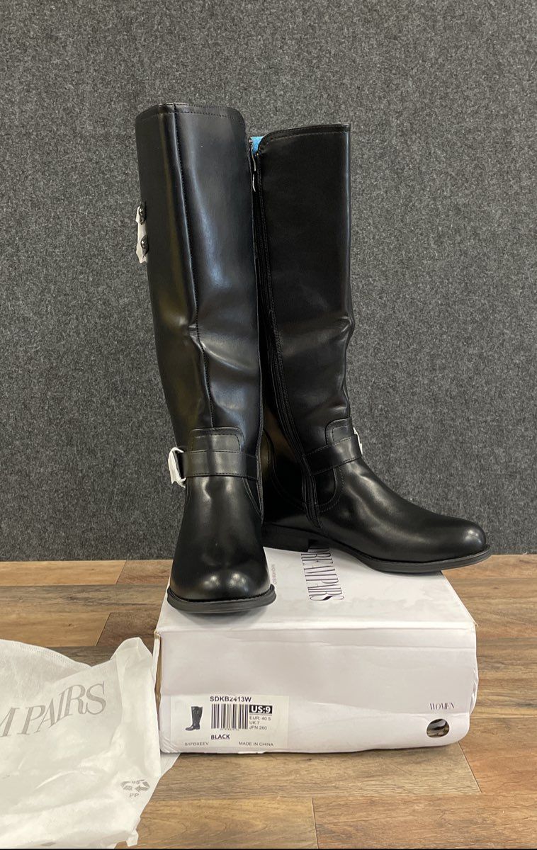 Dream Pairs Women's Black Knee High Riding Boots Buckle Detail Size 9 DS
