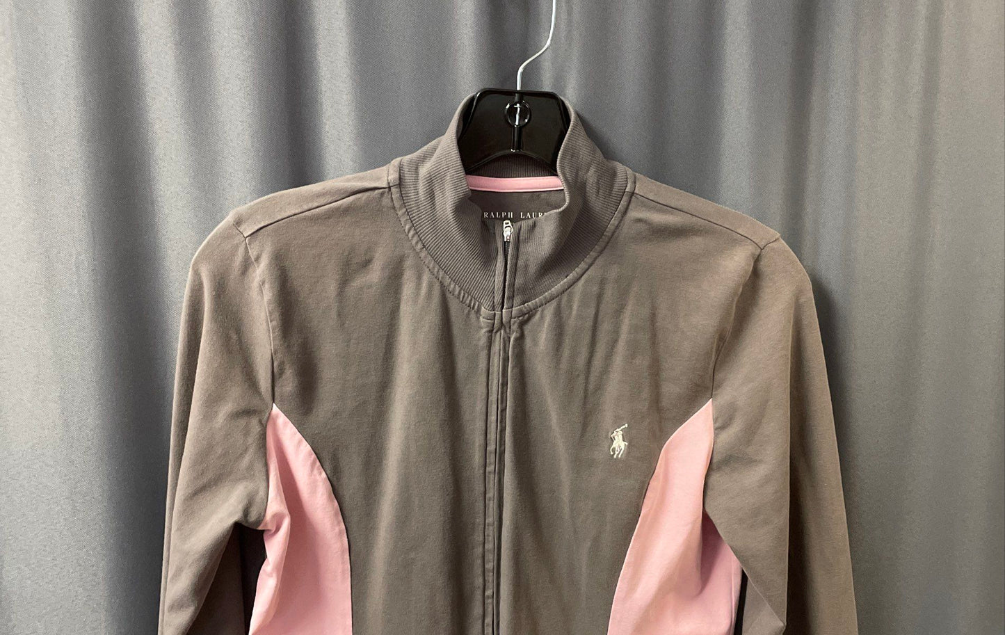 Ralph Lauren Women's Gray Pink Full Zip Track Jacket Cotton Spandex Sz M