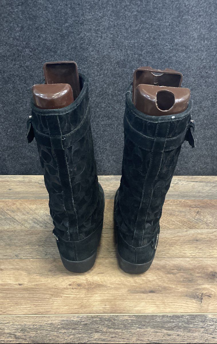 Coach Signature Monogram Black Suede Mid-Calf Women's Boots