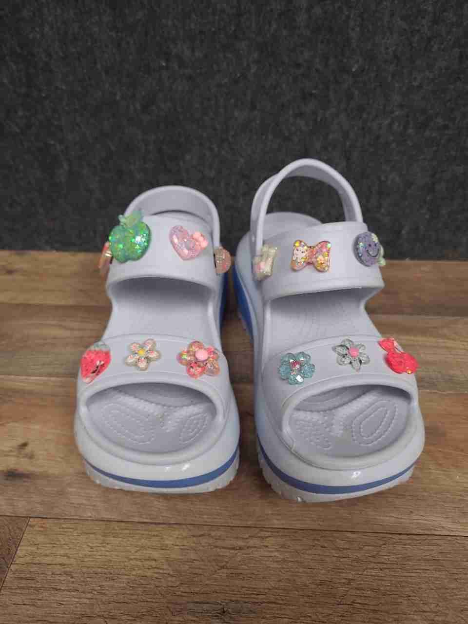 Crocs Mega Crush Triple Strap Sandal White Blue Platform Women's 9 Men's 7