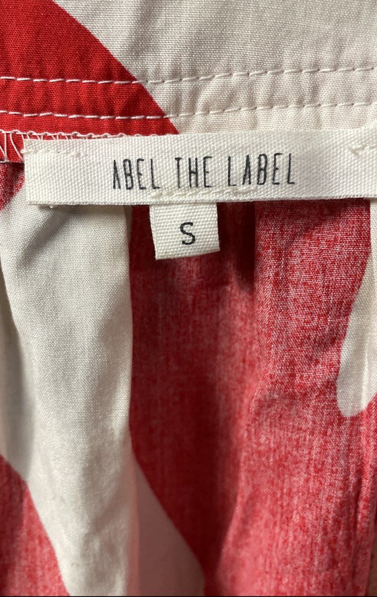 Abel the Label Women's Cream Red Abstract Print Tiered Rayon Maxi Dress Sz S