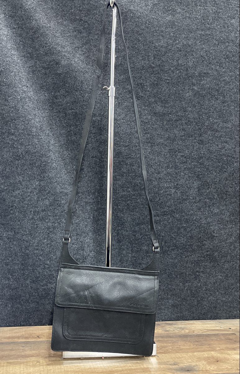 Fossil Black Leather Flap Crossbody Handbag Purse Adjustable Strap