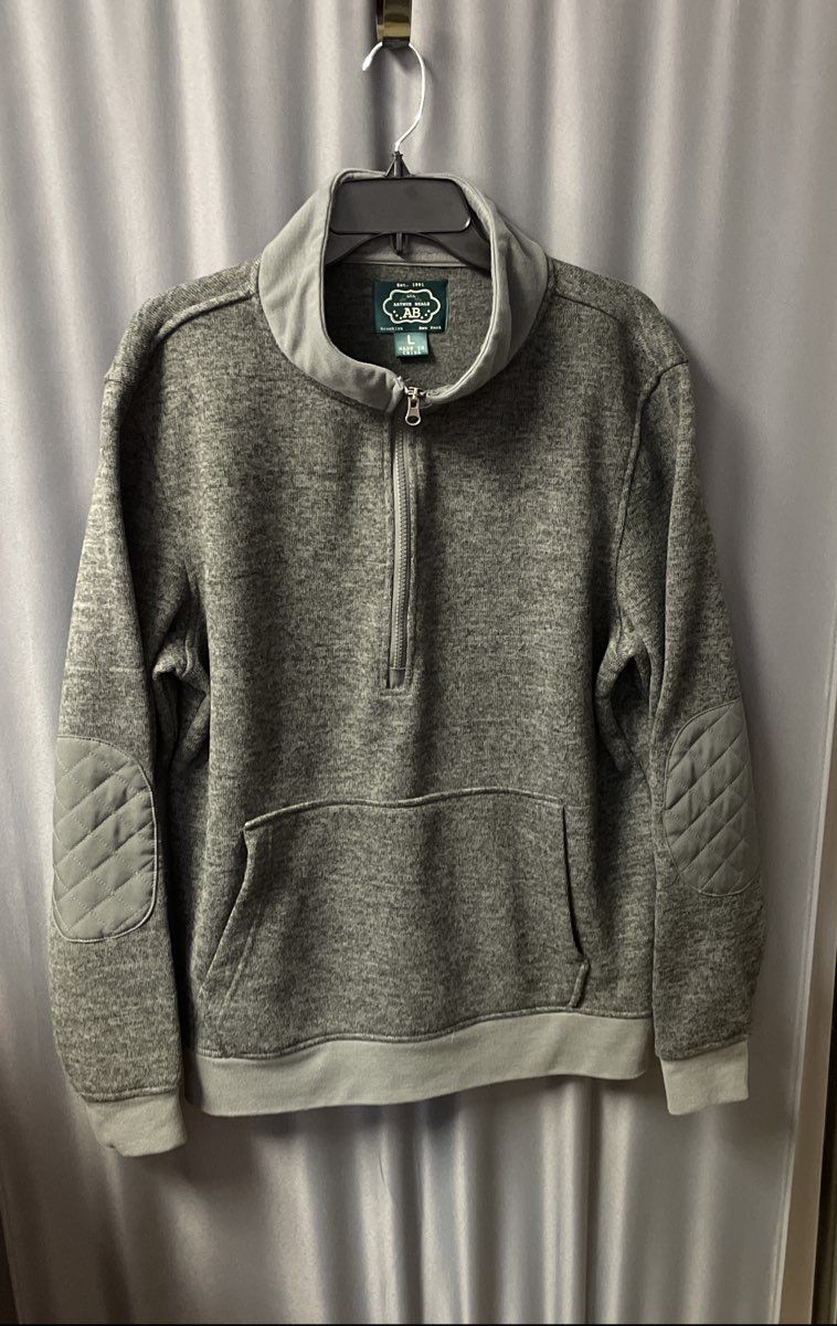 Arthur Beale Men's Gray 1/2 Zip Pullover Quilted Elbow Patches Pocket Sz L