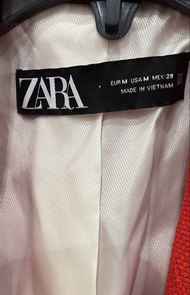 Zara Women's Red Double Breasted Blazer Crested Buttons Peak Lapel Sz M