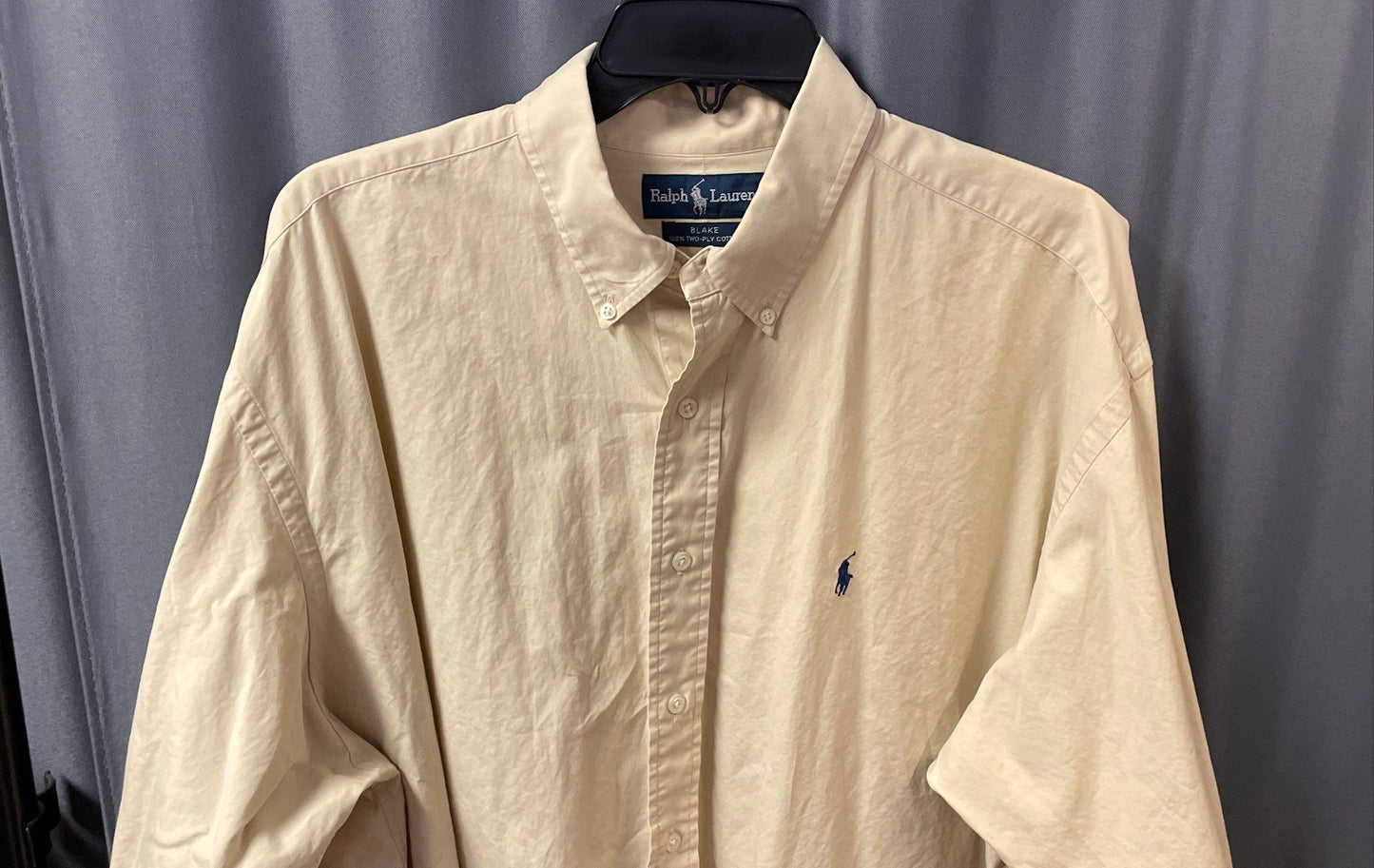 Vintage 90s Polo Ralph Lauren Men's Beige Blake Two-Ply Cotton Shirt Sz XL