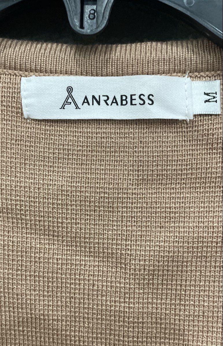 Anrabess Women's Open Front Cardigan Sweater Jacket Pinkish Tan Ribbed Sz M